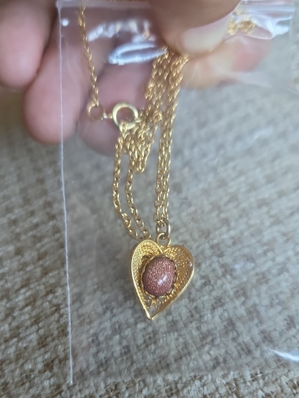Gold Accent Heart Pendant Necklace with Bronzite Stone - Women Jewelry